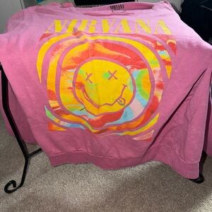 Urban outfitters NIRVANA Pink Smiley Face Sweatshirt